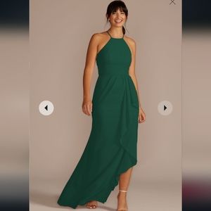 Davids bridal high-neck chiffon bridesmaid dress with cascade in Juniper